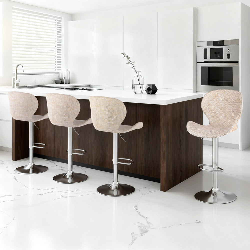 Artiss Set of 4 Bar Stools Kitchen Swivel Gas Lift Counter Chair Wing PE Rattan Beige