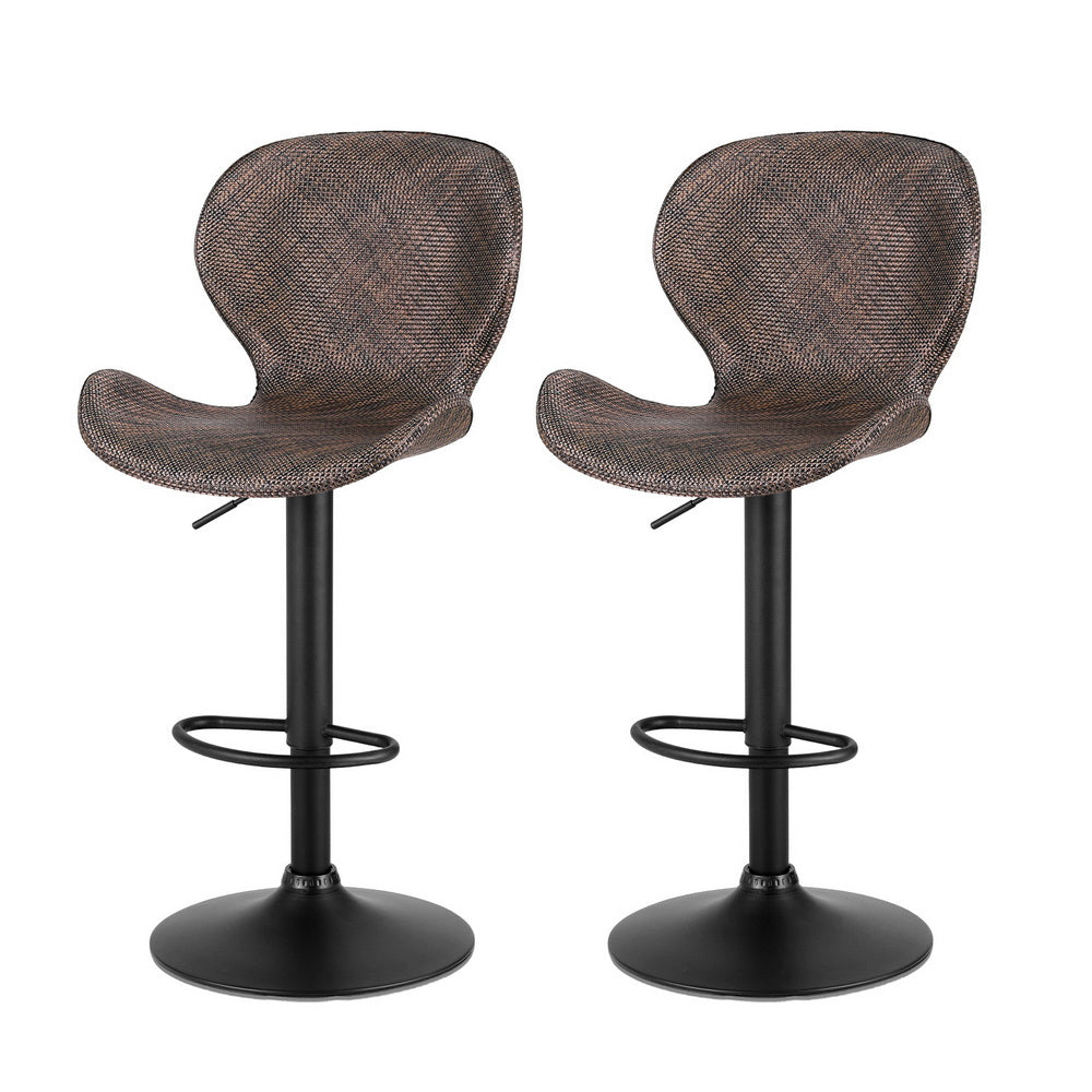 Artiss Set of 2 Bar Stools Kitchen Swivel Gas Lift Counter Chair Wing PE Rattan Brown