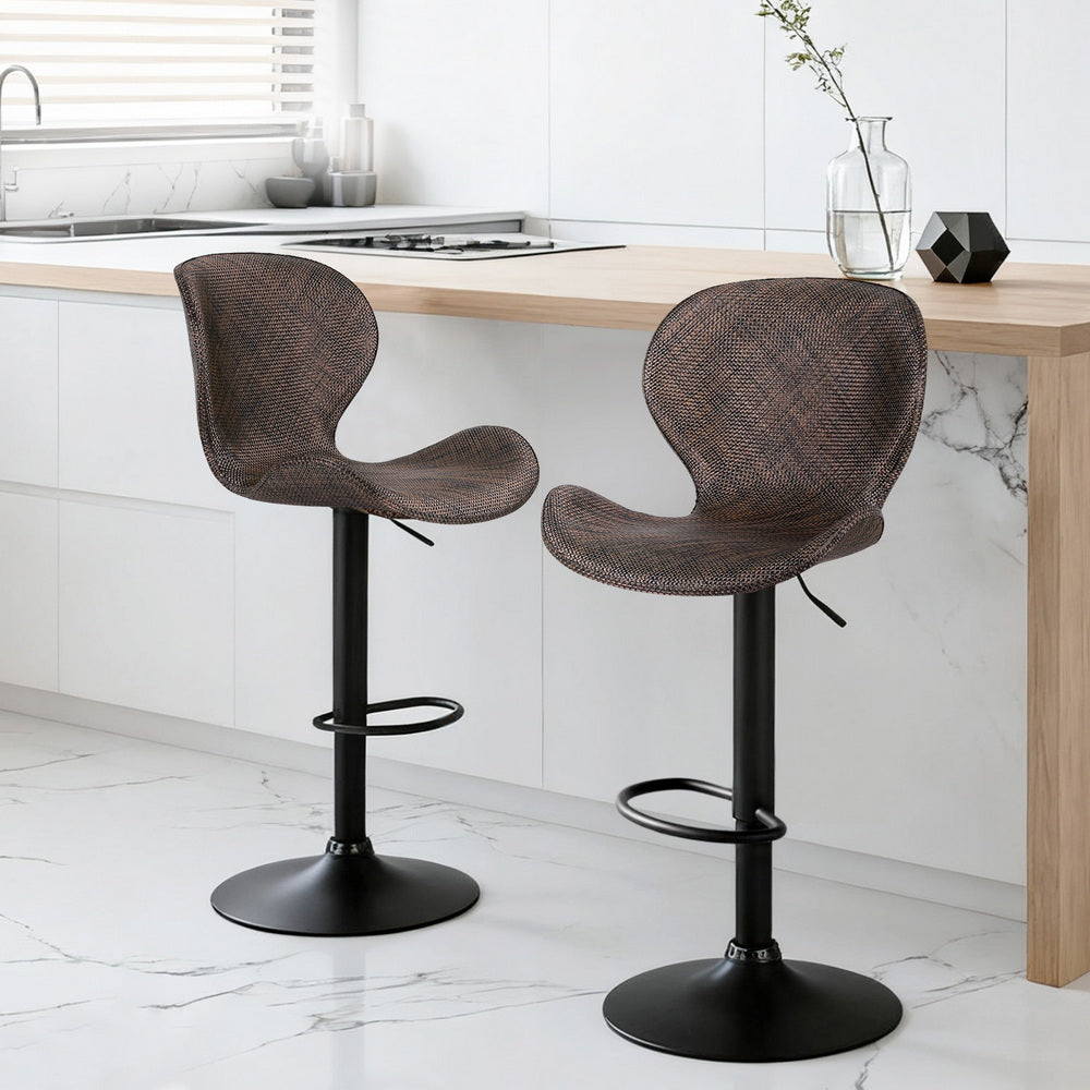 Artiss Set of 2 Bar Stools Kitchen Swivel Gas Lift Counter Chair Wing PE Rattan Brown