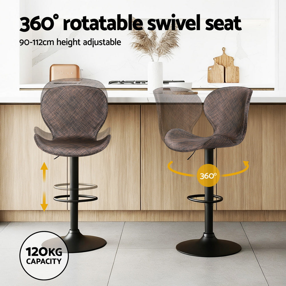 Artiss Set of 4 Bar Stools Kitchen Swivel Gas Lift Counter Chair Wing PE Rattan Brown