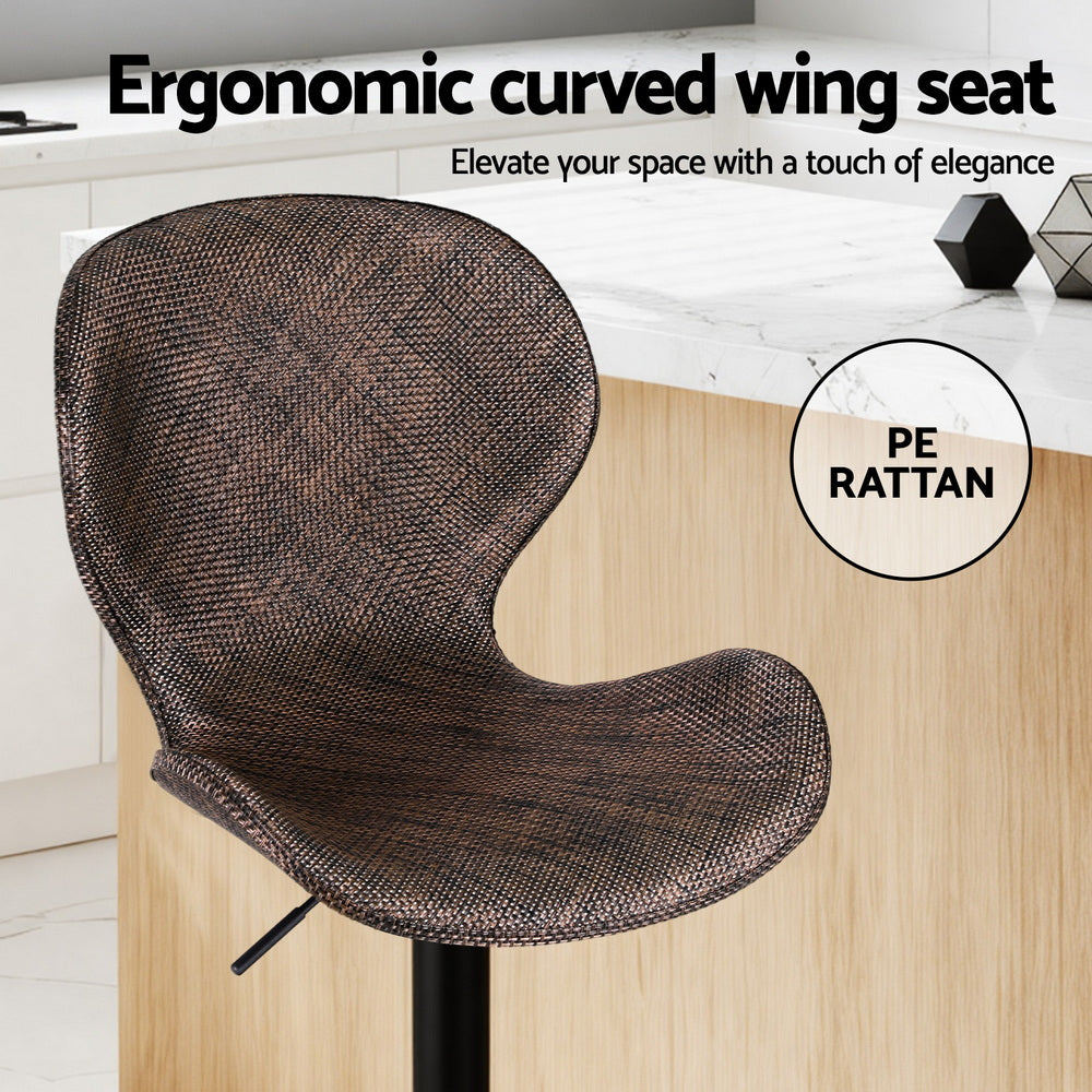 Artiss Set of 4 Bar Stools Kitchen Swivel Gas Lift Counter Chair Wing PE Rattan Brown