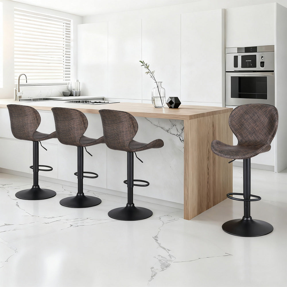 Artiss Set of 4 Bar Stools Kitchen Swivel Gas Lift Counter Chair Wing PE Rattan Brown