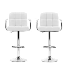 Artiss 2x Bar Stools Leather Gas Lift w/Armrest White