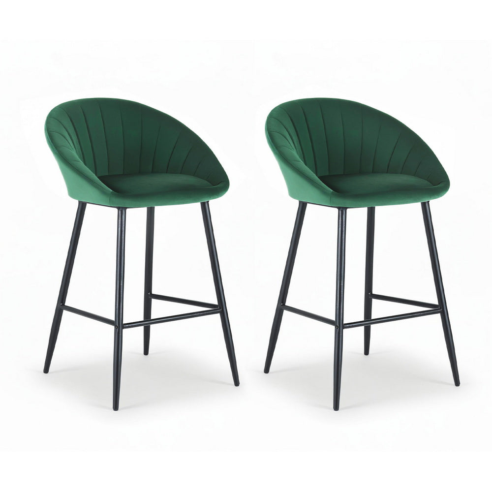 Artiss Set of 2 Bar Stools Kitchen Dining Chair Counter Stool Tub Velvet Metal Green