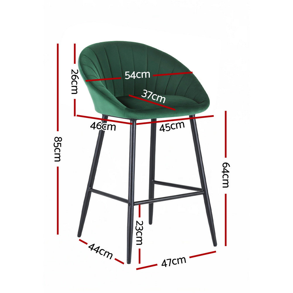 Artiss Set of 2 Bar Stools Kitchen Dining Chair Counter Stool Tub Velvet Metal Green