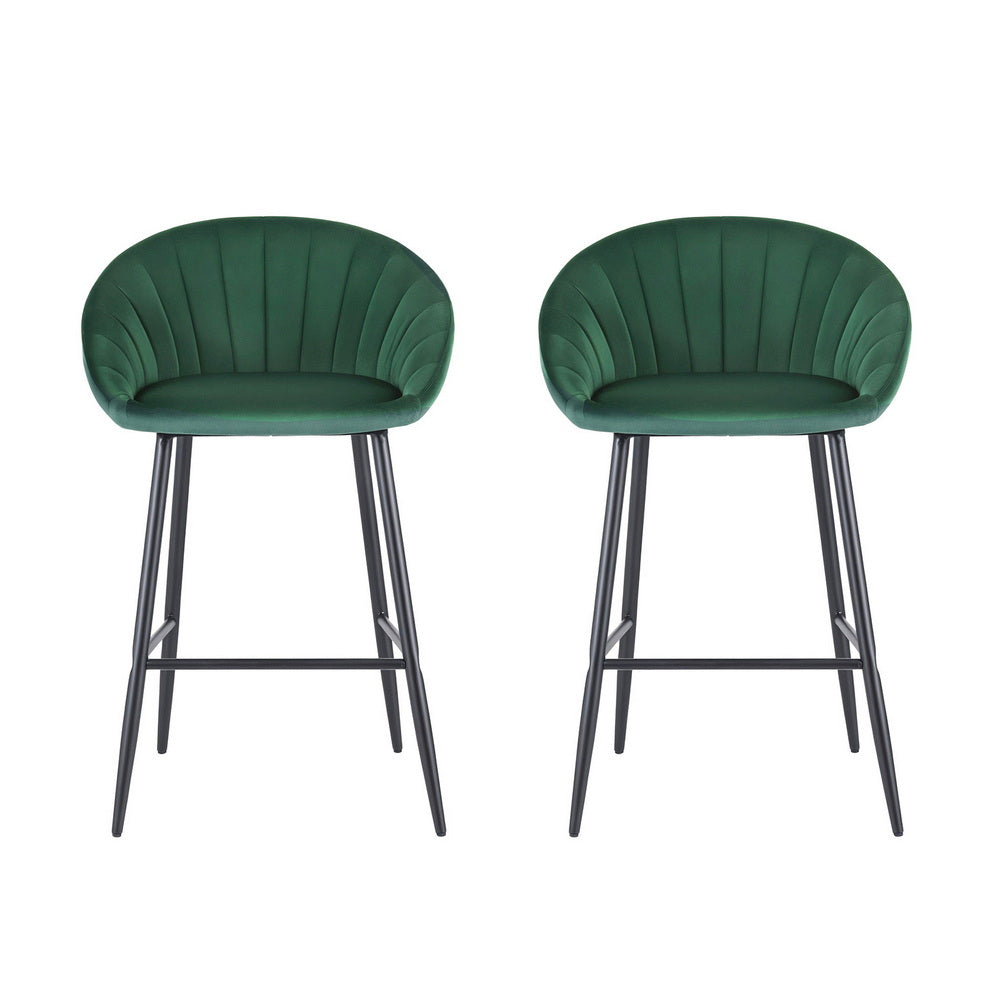 Artiss Set of 2 Bar Stools Kitchen Dining Chair Counter Stool Tub Velvet Metal Green