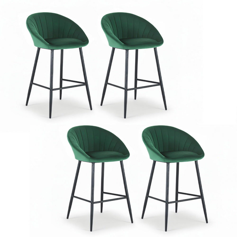 Artiss Set of 4 Bar Stools Kitchen Dining Chair Counter Stool Tub Velvet Metal Green