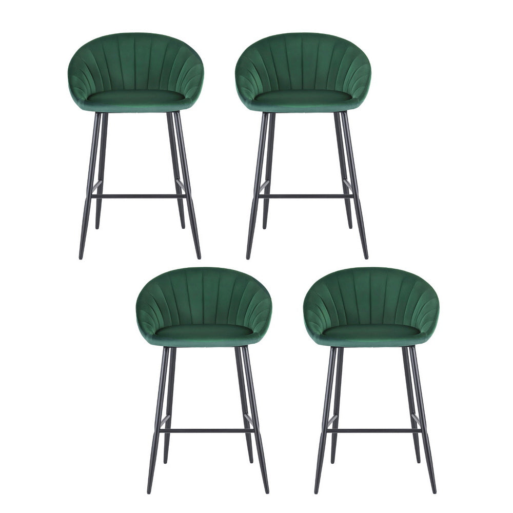 Artiss Set of 4 Bar Stools Kitchen Dining Chair Counter Stool Tub Velvet Metal Green
