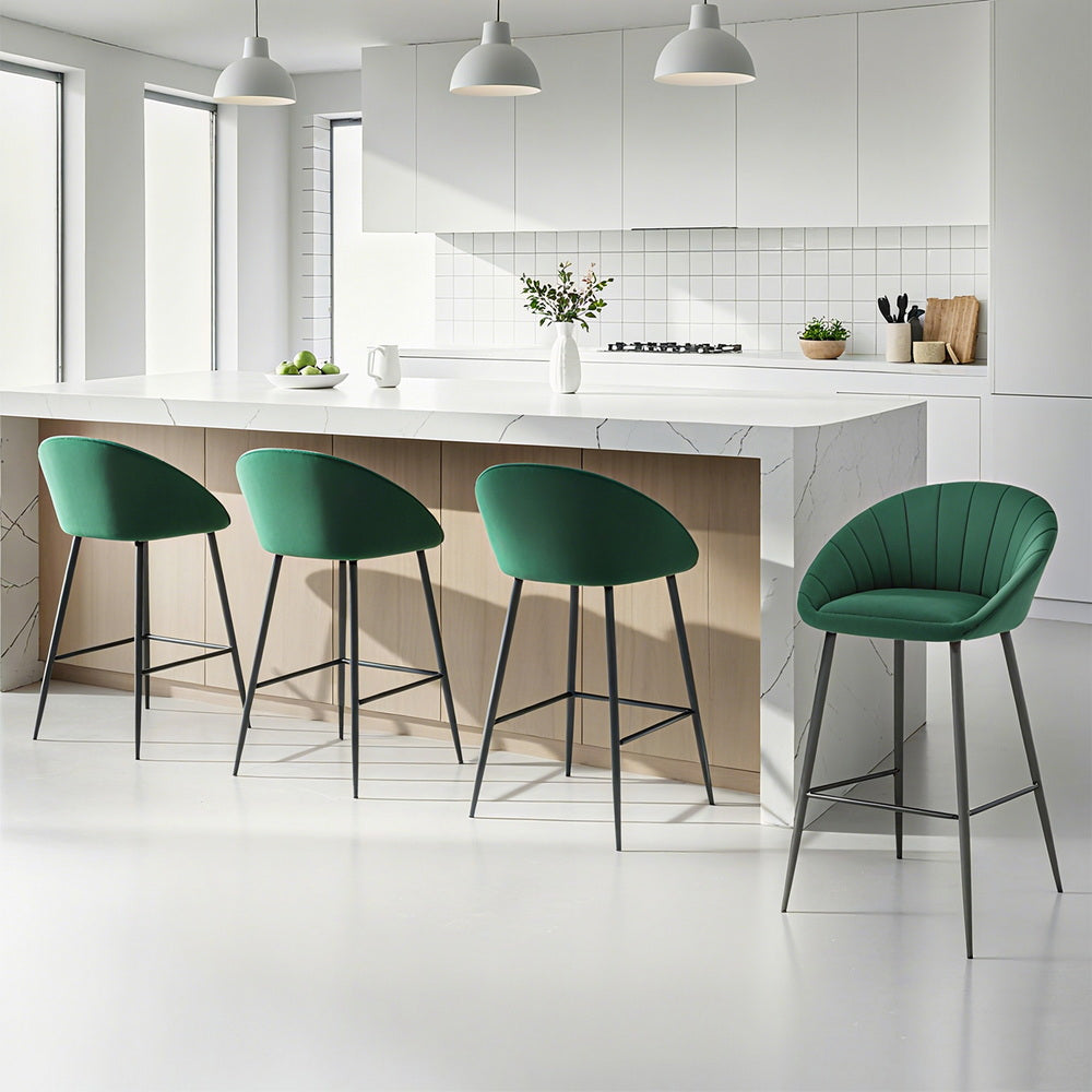 Artiss Set of 4 Bar Stools Kitchen Dining Chair Counter Stool Tub Velvet Metal Green