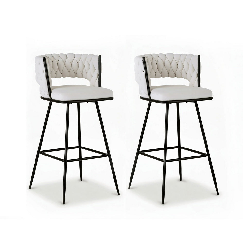 Artiss Set of 2 Bar Stools Kitchen Dining Chair Counter Stool Woven Velvet Metal Ivory
