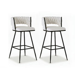 Artiss Set of 2 Bar Stools Kitchen Dining Chair Counter Stool Woven Velvet Metal Ivory