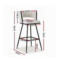 Artiss Set of 2 Bar Stools Kitchen Dining Chair Counter Stool Woven Velvet Metal Ivory