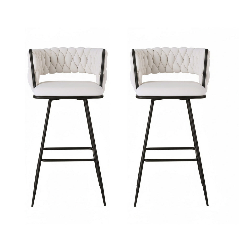 Artiss Set of 2 Bar Stools Kitchen Dining Chair Counter Stool Woven Velvet Metal Ivory