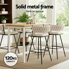 Artiss Set of 2 Bar Stools Kitchen Dining Chair Counter Stool Woven Velvet Metal Ivory