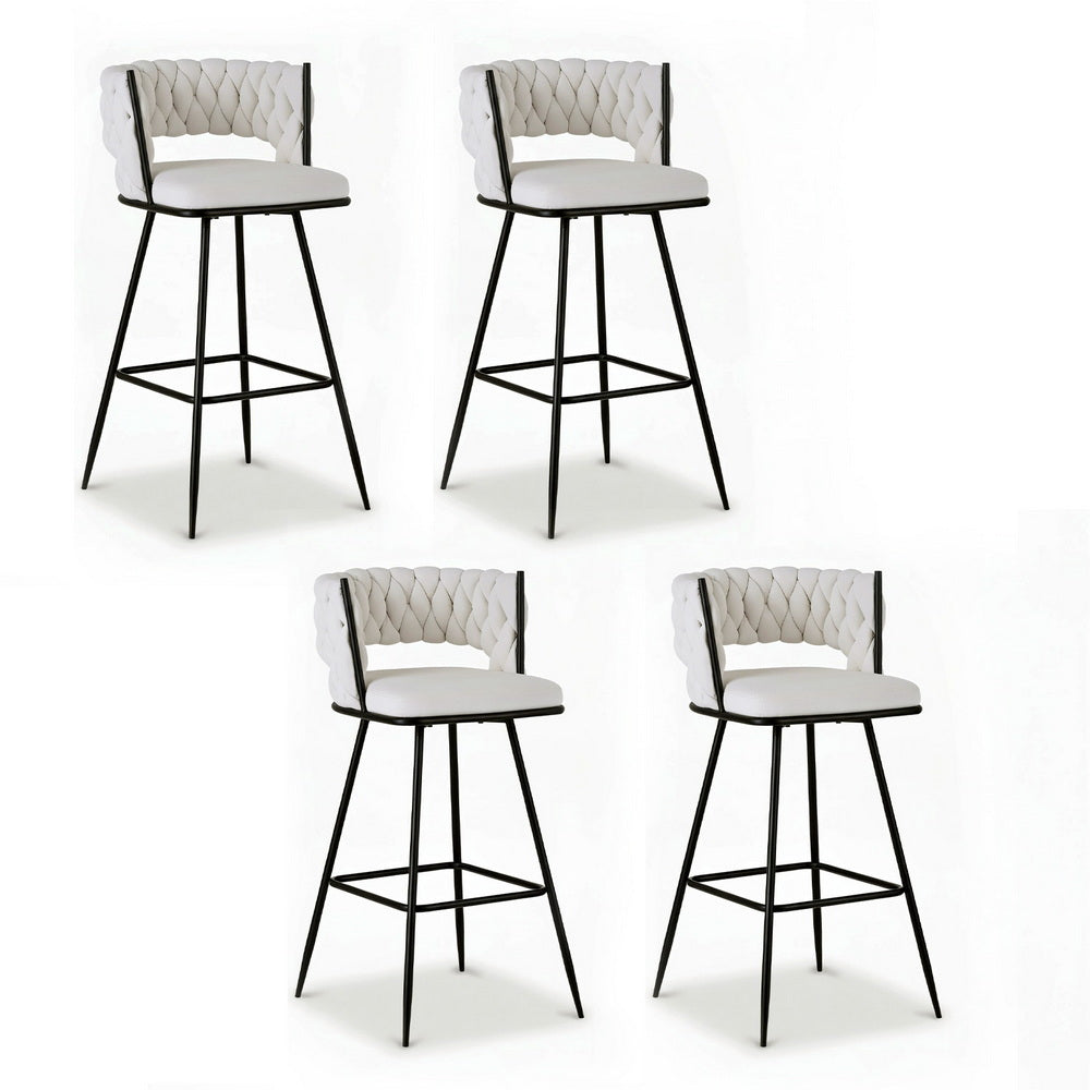 Artiss Set of 4 Bar Stools Kitchen Dining Chair Counter Stool Woven Velvet Metal Ivory