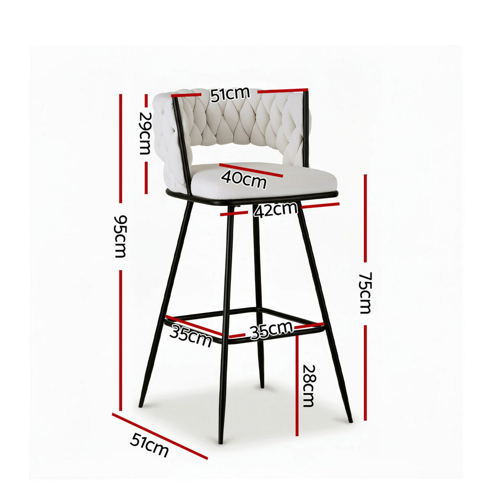 Artiss Set of 4 Bar Stools Kitchen Dining Chair Counter Stool Woven Velvet Metal Ivory
