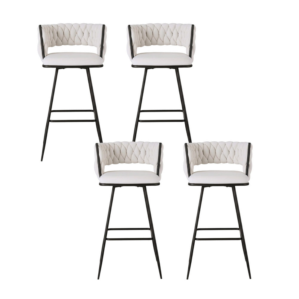 Artiss Set of 4 Bar Stools Kitchen Dining Chair Counter Stool Woven Velvet Metal Ivory