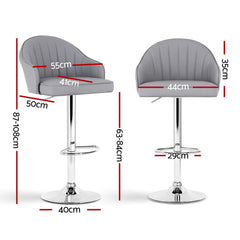 Artiss 2x Bar Stools Kitchen Swivel Gas Lift Counter Chair Shell Leather Grey