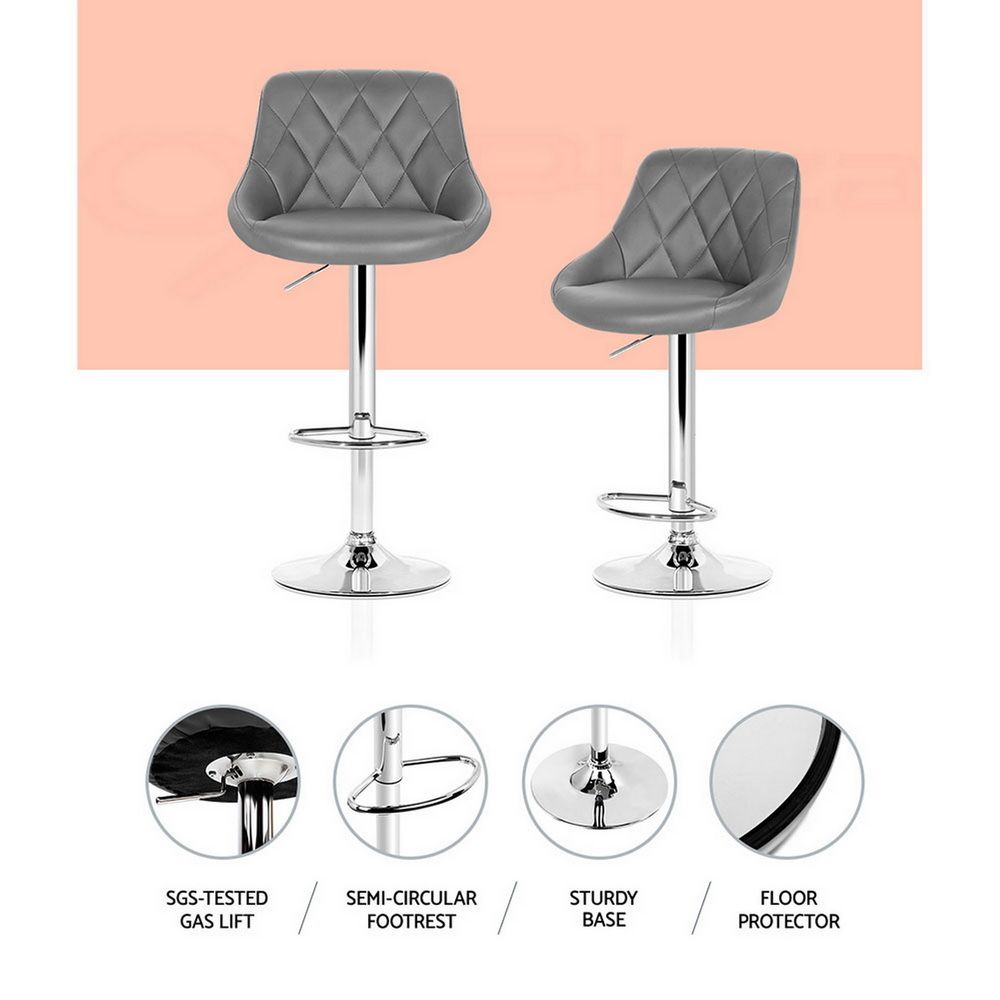 Artiss 2x Bar Stools Leather Padded Gas Lift Grey