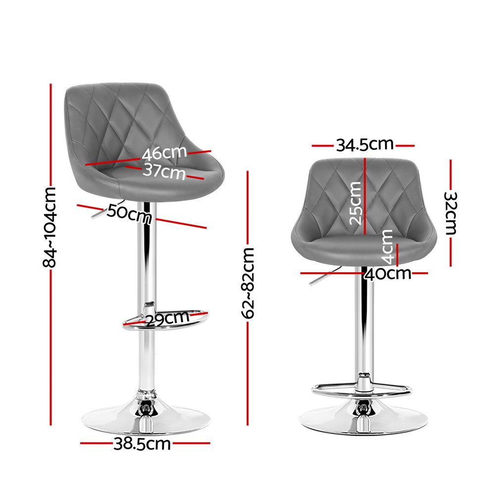 Artiss 4x Bar Stools Leather Padded Gas Lift Grey