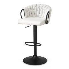 Artiss Set of 1 Bar Stool Single Kitchen Dining Chair Counter Stool Woven Velvet Ivory