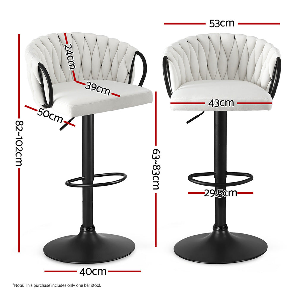 Artiss Set of 1 Bar Stool Single Kitchen Dining Chair Counter Stool Woven Velvet Ivory