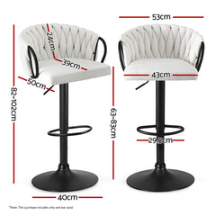 Artiss Set of 1 Bar Stool Single Kitchen Dining Chair Counter Stool Woven Velvet Ivory