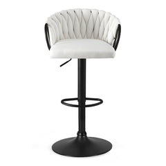 Artiss Set of 1 Bar Stool Single Kitchen Dining Chair Counter Stool Woven Velvet Ivory
