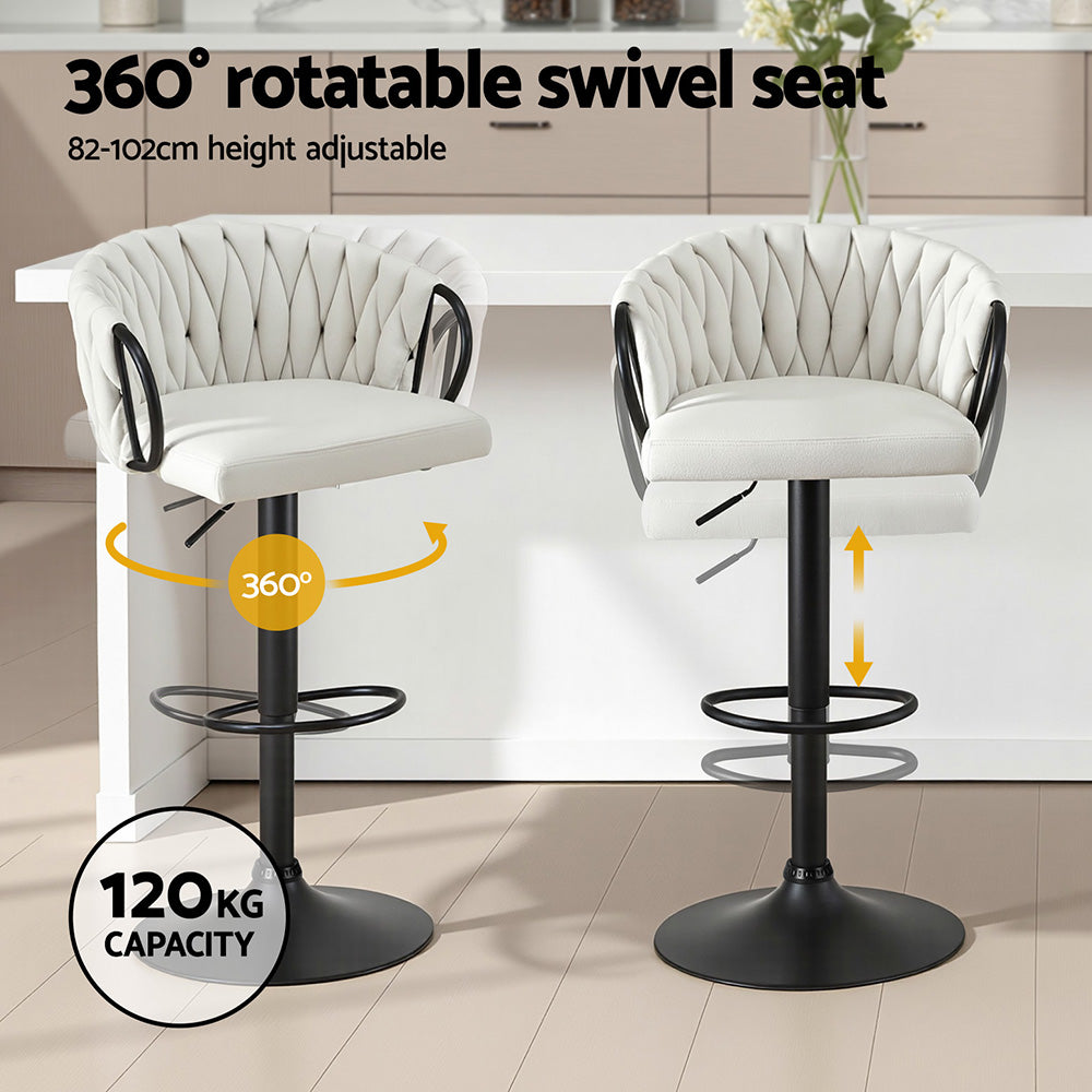 Artiss Set of 1 Bar Stool Single Kitchen Dining Chair Counter Stool Woven Velvet Ivory