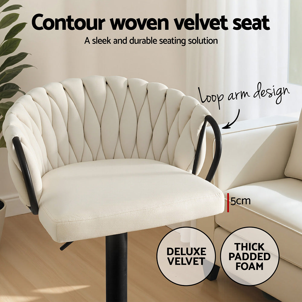 Artiss Set of 1 Bar Stool Single Kitchen Dining Chair Counter Stool Woven Velvet Ivory