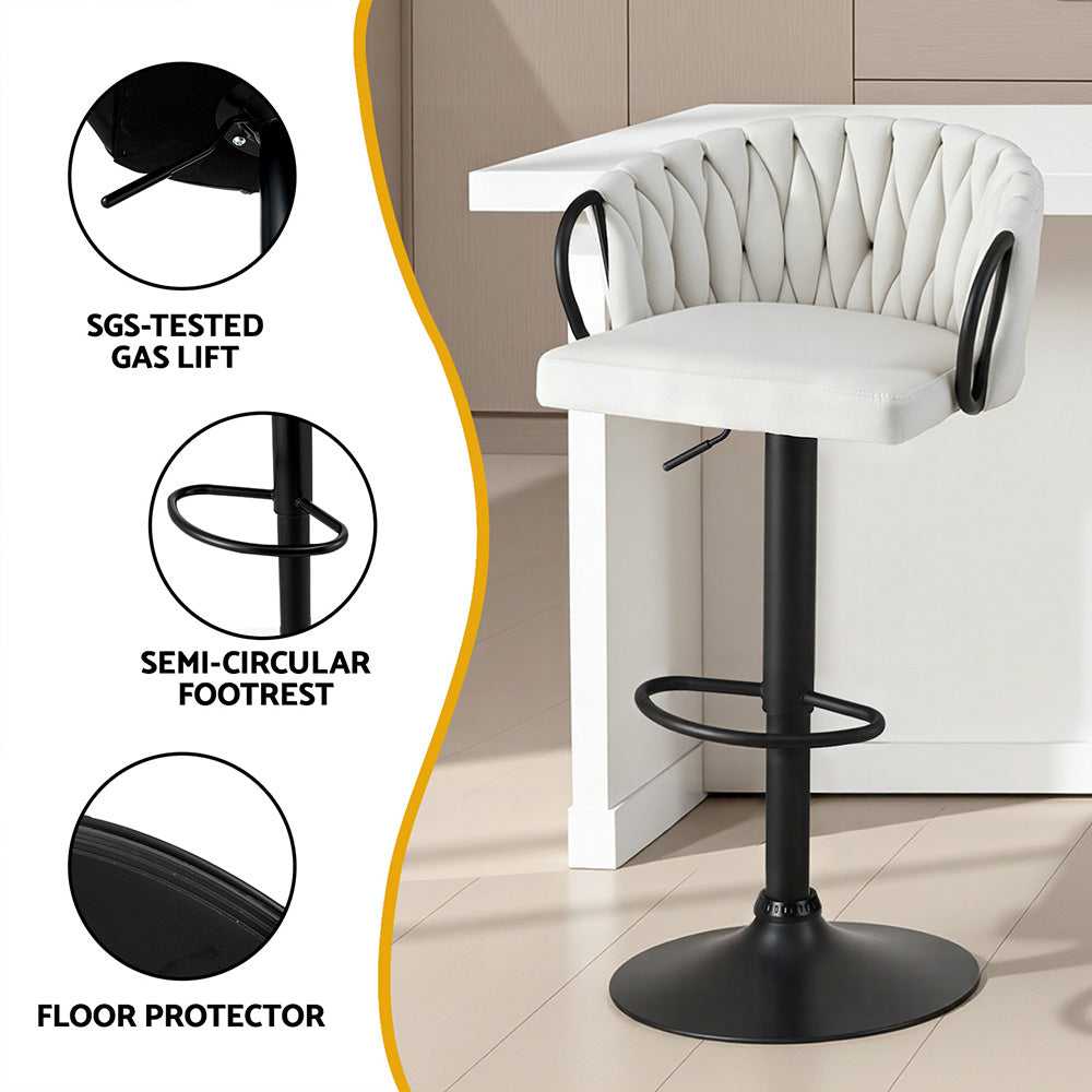 Artiss Set of 1 Bar Stool Single Kitchen Dining Chair Counter Stool Woven Velvet Ivory