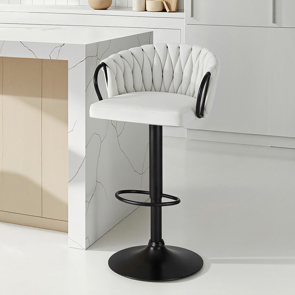 Artiss Set of 1 Bar Stool Single Kitchen Dining Chair Counter Stool Woven Velvet Ivory
