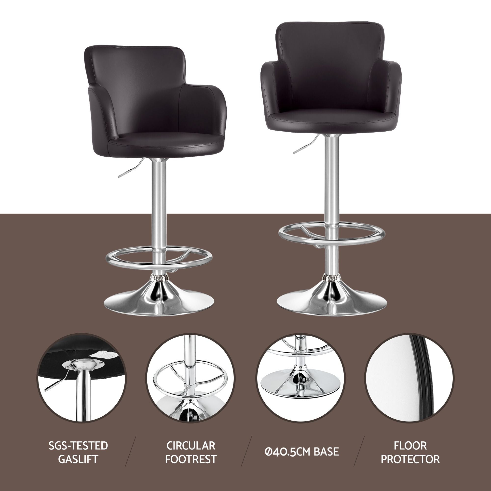 Artiss 4x Bar Stools Swivel Kitchen Chairs Gas Lift Adjustable PU Leather Brown