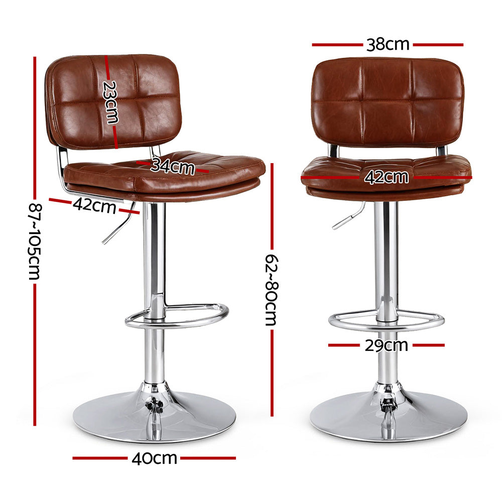 Artiss Set of 2 Bar Stools Kitchen Swivel Gas Lift Counter Chair Tuft PU Leather Brown