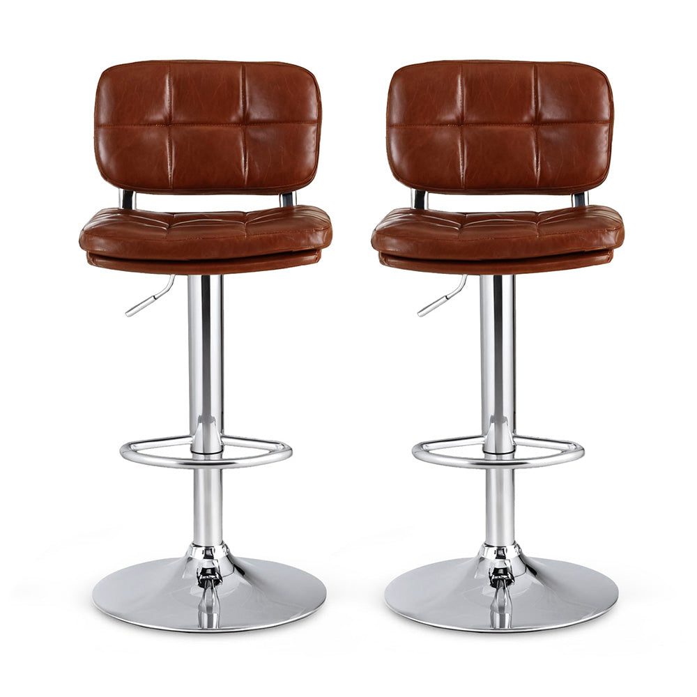 Artiss Set of 2 Bar Stools Kitchen Swivel Gas Lift Counter Chair Tuft PU Leather Brown