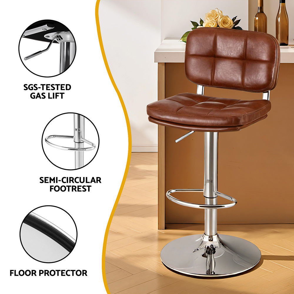 Artiss Set of 2 Bar Stools Kitchen Swivel Gas Lift Counter Chair Tuft PU Leather Brown