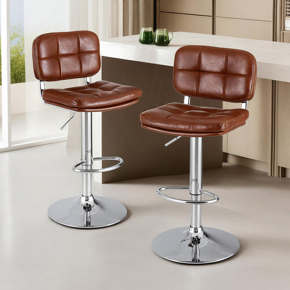 Artiss Set of 2 Bar Stools Kitchen Swivel Gas Lift Counter Chair Tuft PU Leather Brown
