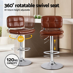 Artiss Set of 4 Bar Stools Kitchen Swivel Gas Lift Counter Chair Tuft PU Leather Brown