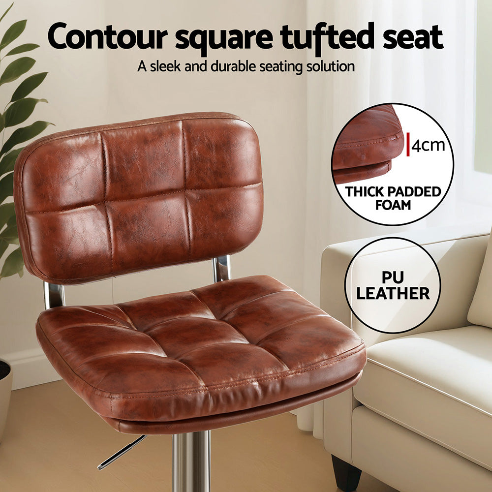 Artiss Set of 4 Bar Stools Kitchen Swivel Gas Lift Counter Chair Tuft PU Leather Brown