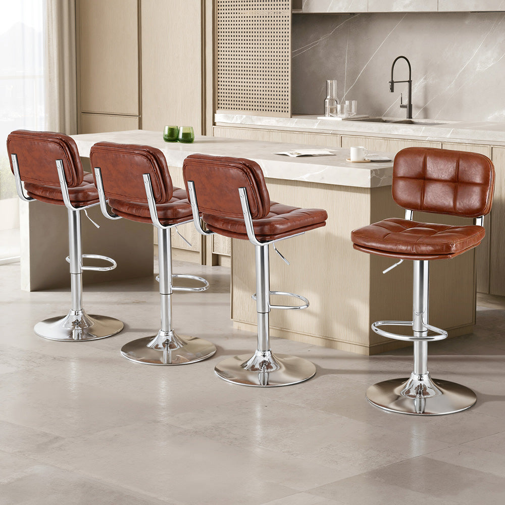 Artiss Set of 4 Bar Stools Kitchen Swivel Gas Lift Counter Chair Tuft PU Leather Brown
