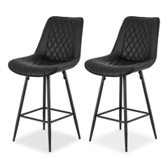 Artiss Set of 2 Bar Stools Kitchen Dining Chair Counter Stool Diamond PU Leather Black