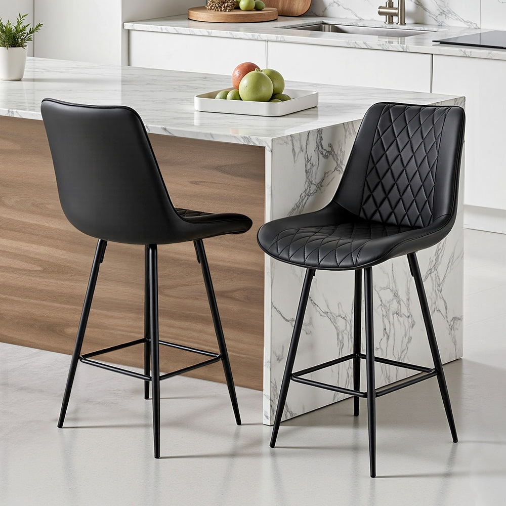 Artiss Set of 2 Bar Stools Kitchen Dining Chair Counter Stool Diamond PU Leather Black