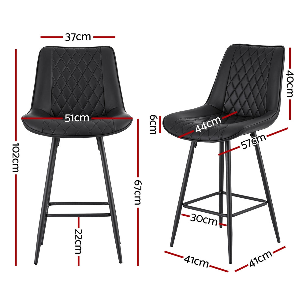 Artiss Set of 4 Bar Stools Kitchen Dining Chair Counter Stool Diamond PU Leather Black