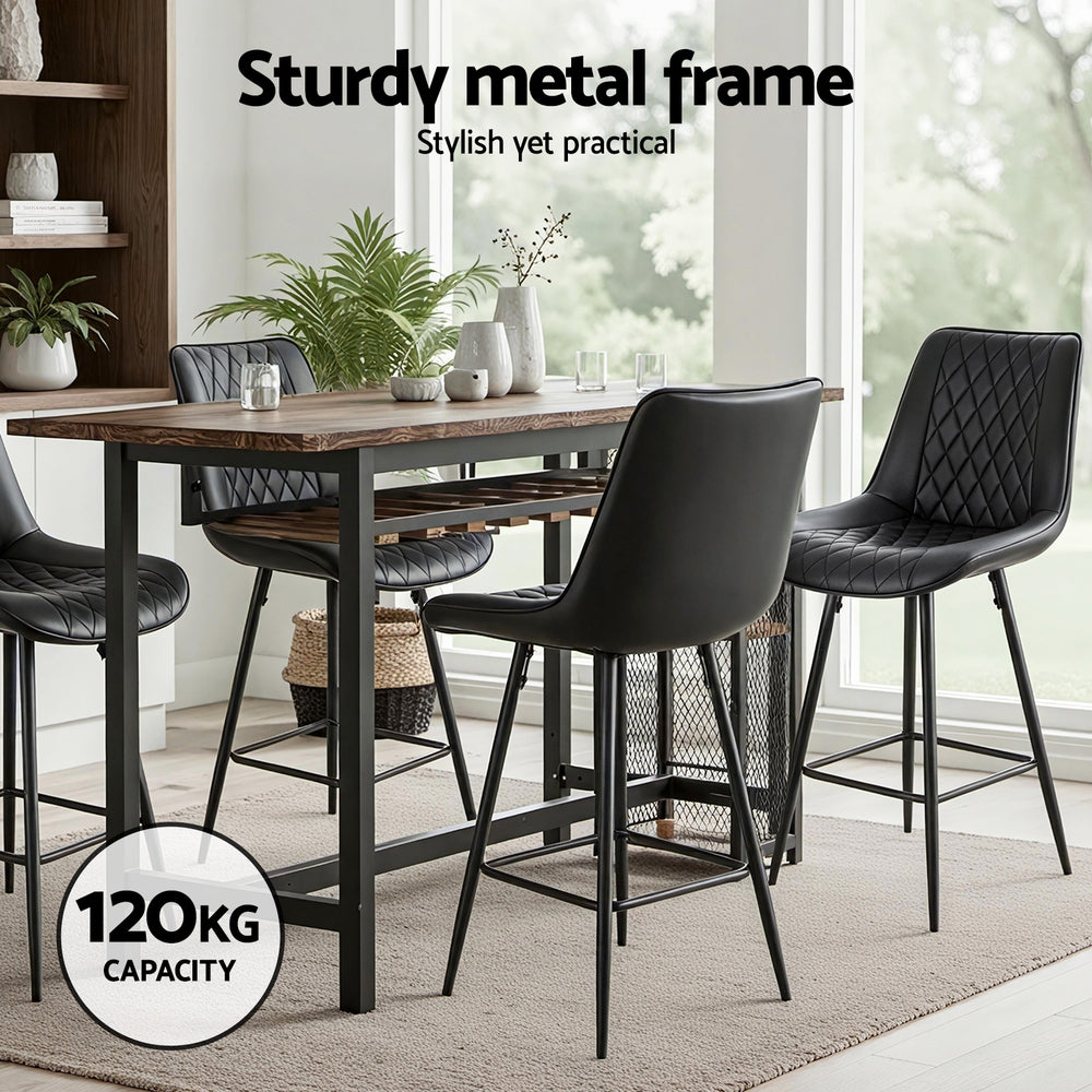 Artiss Set of 4 Bar Stools Kitchen Dining Chair Counter Stool Diamond PU Leather Black