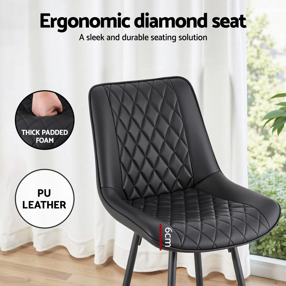 Artiss Set of 4 Bar Stools Kitchen Dining Chair Counter Stool Diamond PU Leather Black