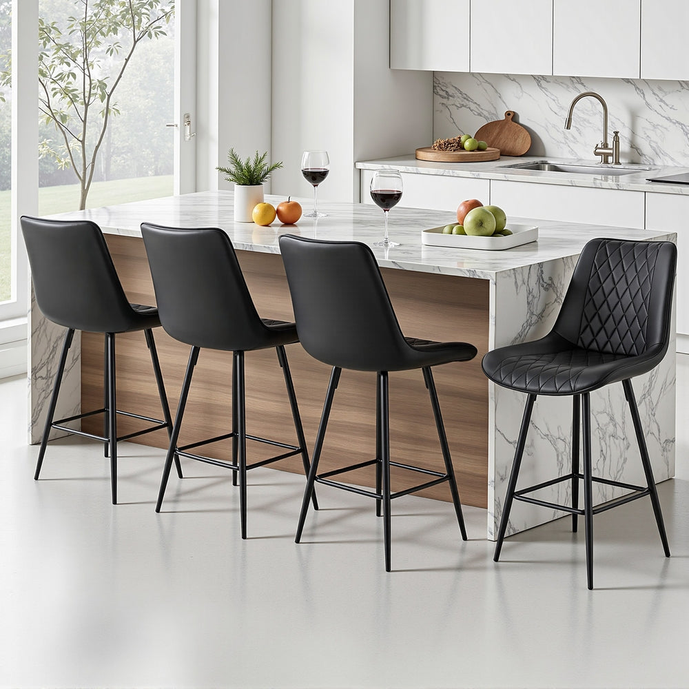 Artiss Set of 4 Bar Stools Kitchen Dining Chair Counter Stool Diamond PU Leather Black