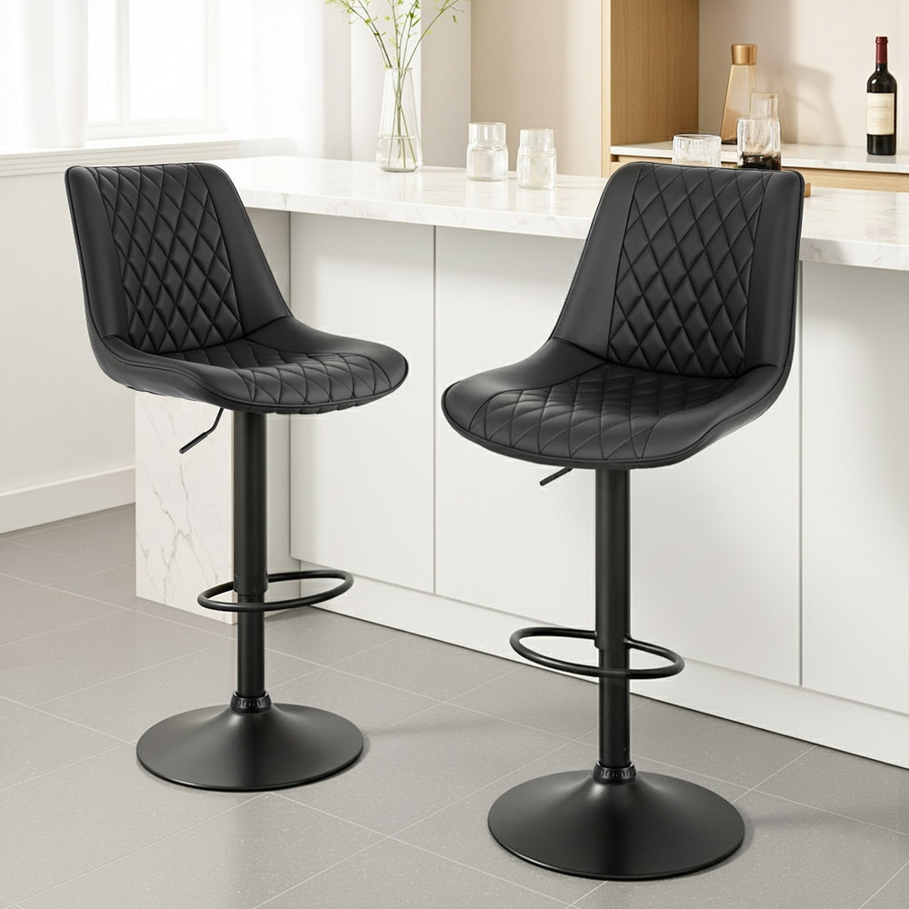 Artiss Set of 2 Bar Stools Kitchen Swivel Gas Lift Counter Chair Diamond Leather Black