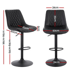 Artiss Set of 4 Bar Stools Kitchen Swivel Gas Lift Counter Chair Diamond Leather Black