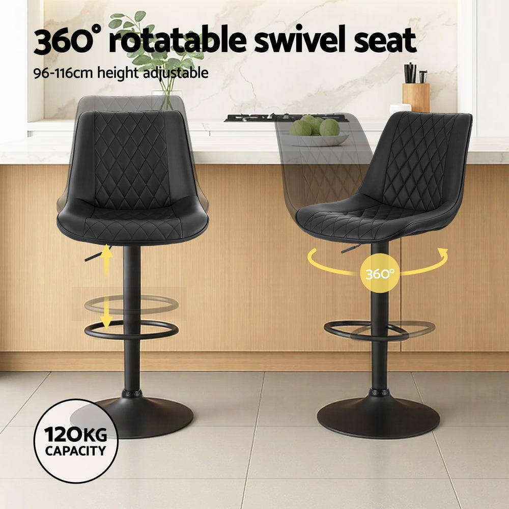 Artiss Set of 4 Bar Stools Kitchen Swivel Gas Lift Counter Chair Diamond Leather Black
