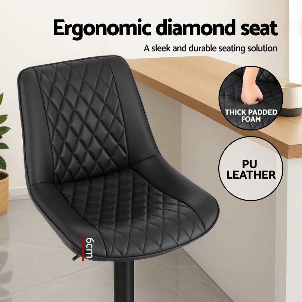 Artiss Set of 4 Bar Stools Kitchen Swivel Gas Lift Counter Chair Diamond Leather Black